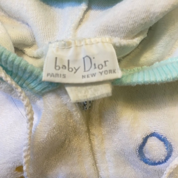 Collectible Vintage Baby Dior Hooded Terry Cloth Romper White Aqua Trim USA made - Picture 6 of 8